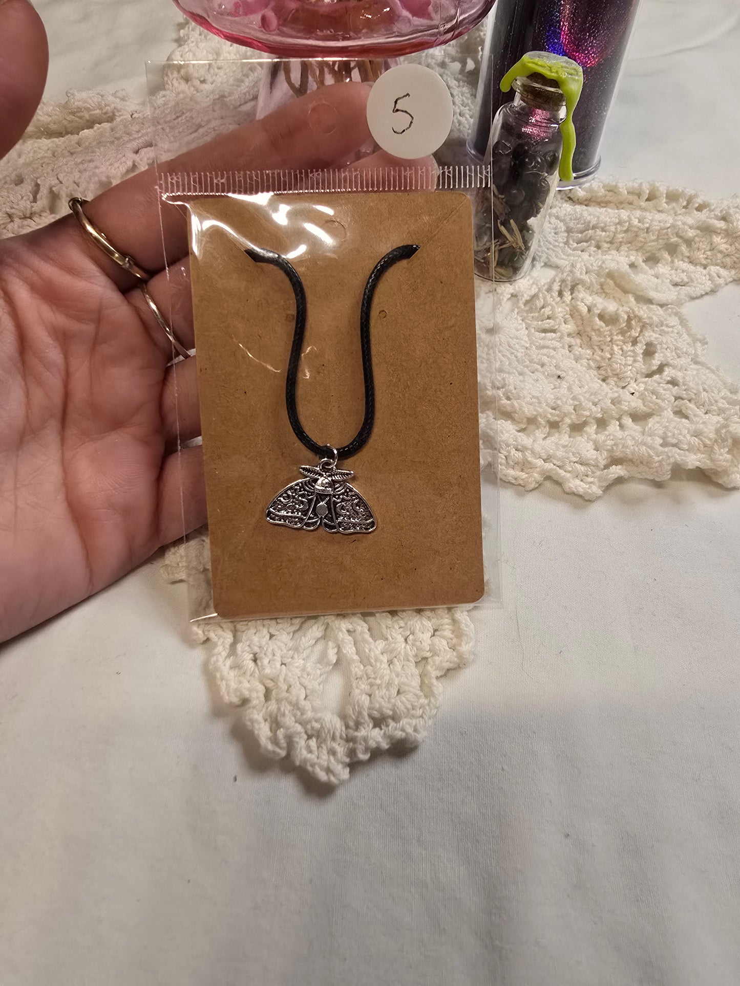 Luna Moth Necklace Silver