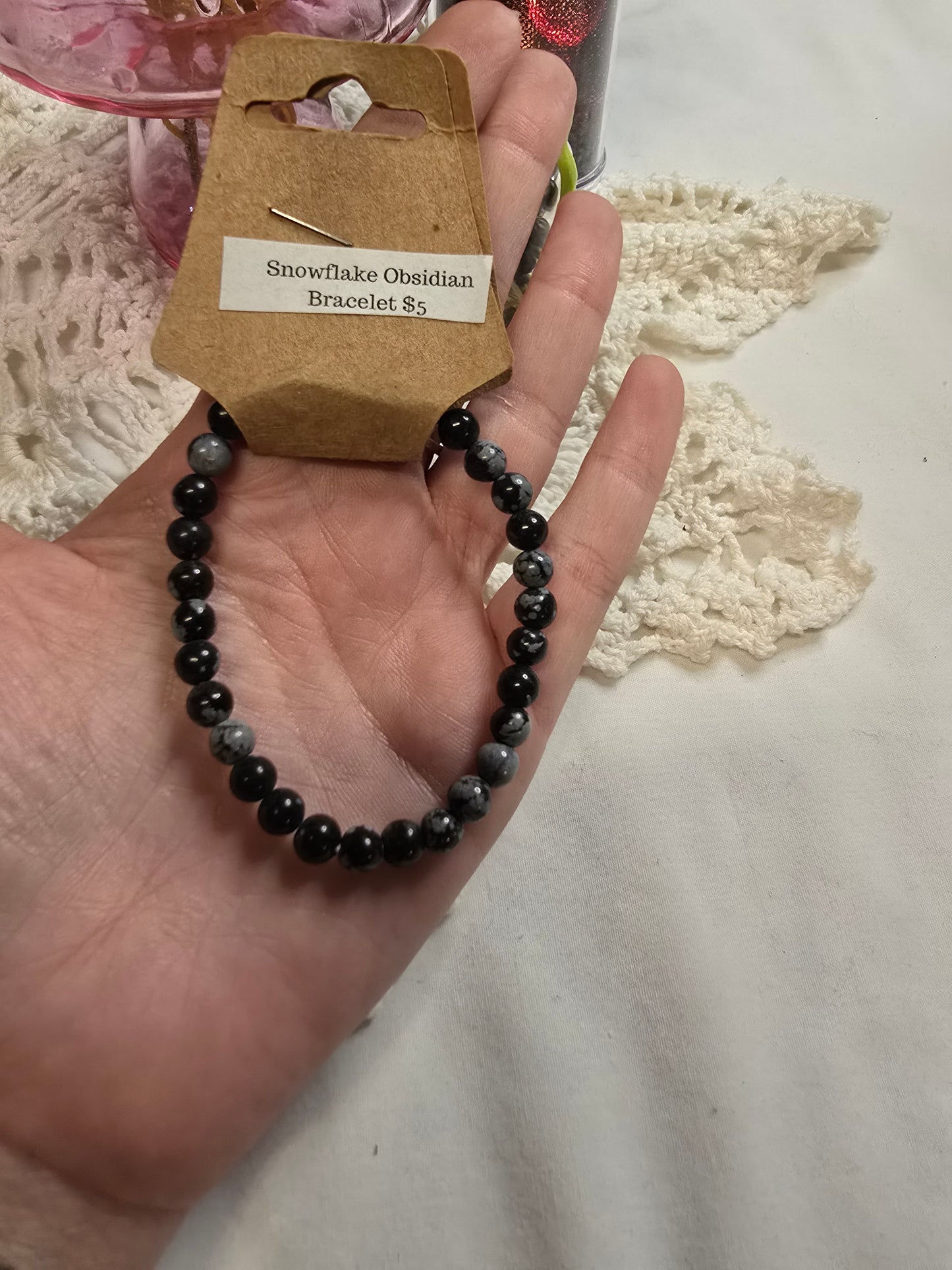 6mm Snowflake Obsidian Bracelet
