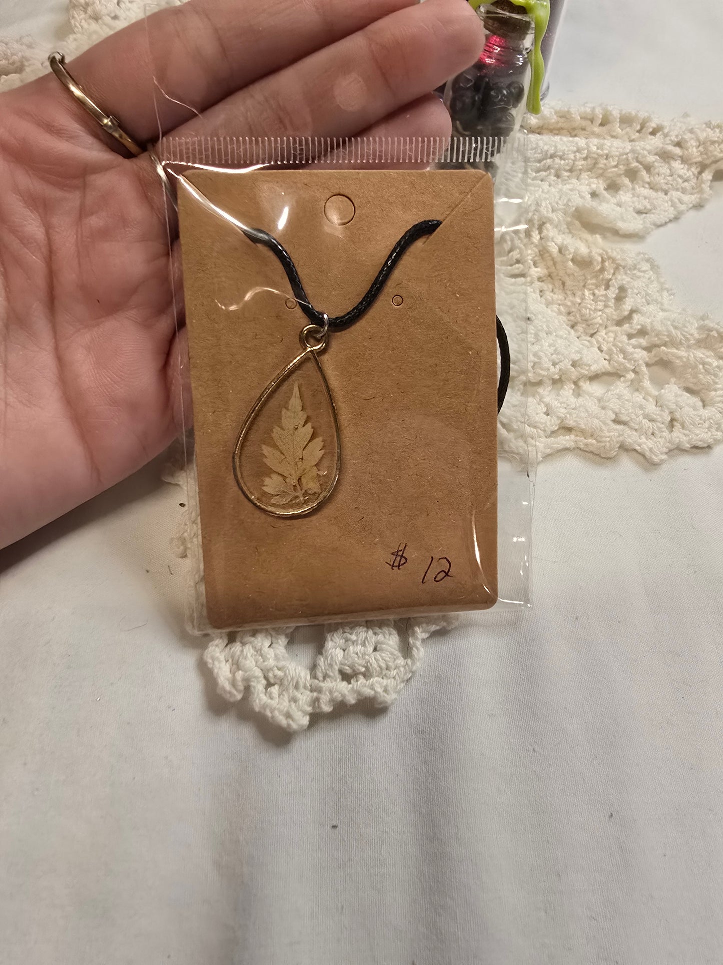 Resin Pressed Flower Necklace Teardrop