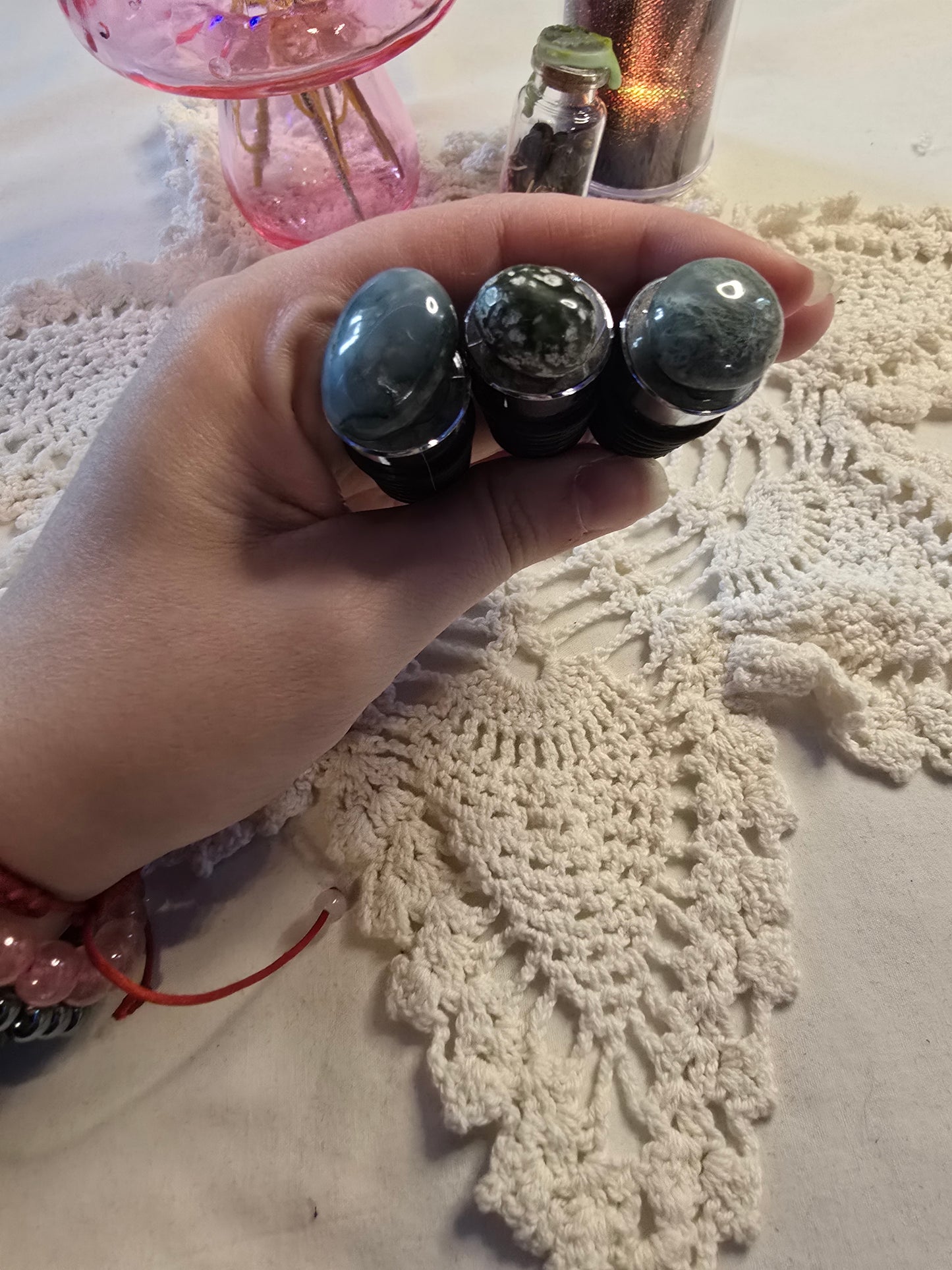 Moss Agate Wine Stopper