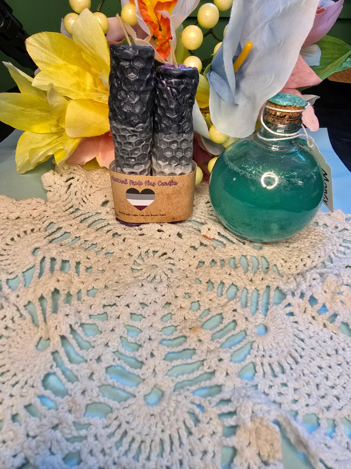 Asexual Flag Hand-Rolled Beeswax Candles