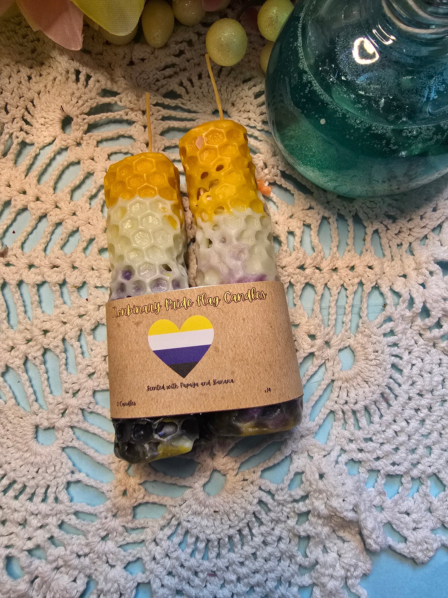 Nonbinary Flag Hand-Rolled Beeswax Candles
