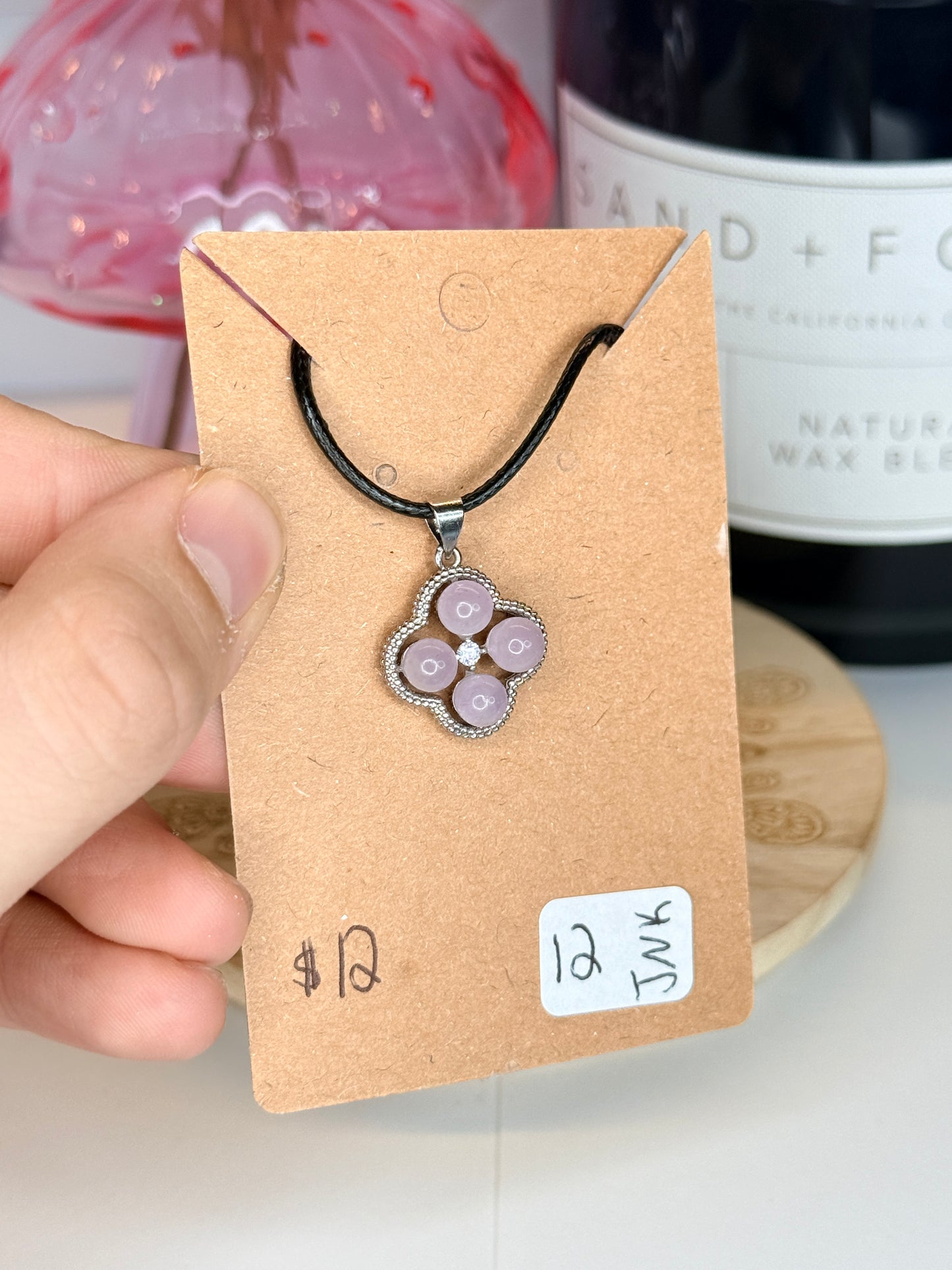 Kunzite Clover Pendant Necklace