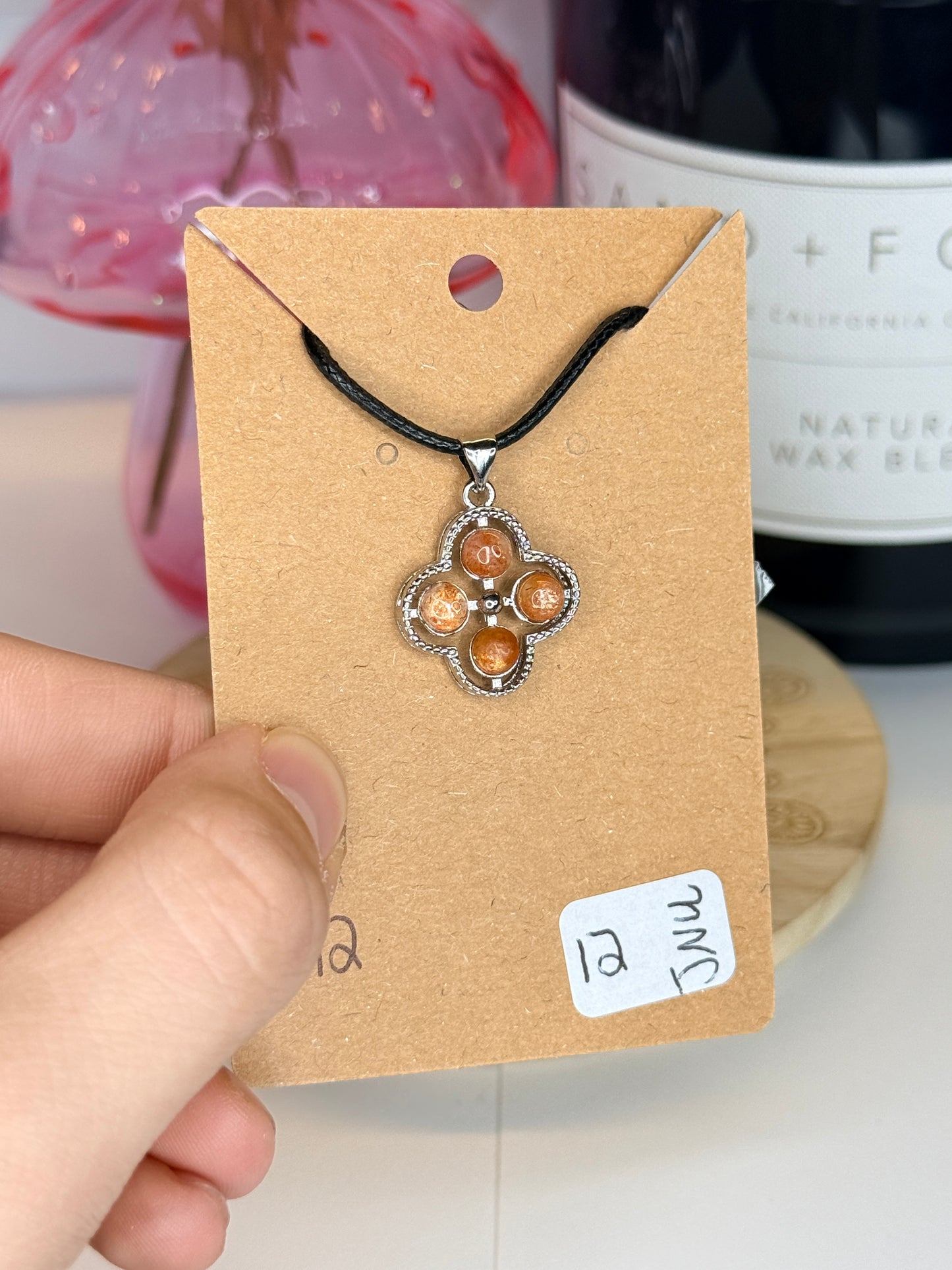 Sunstone Clover Pendant Necklace