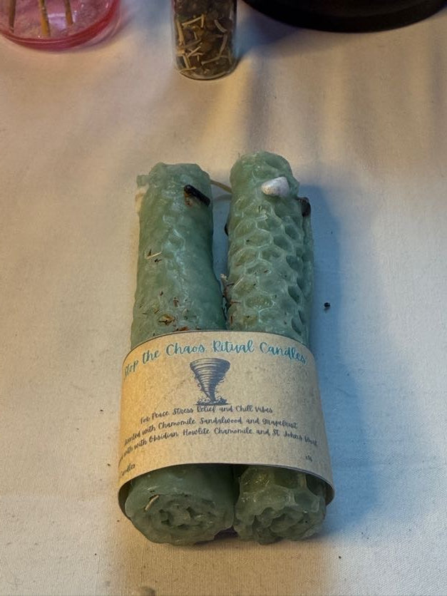 Stop Chaos Hand-Rolled Beeswax Spell Candles