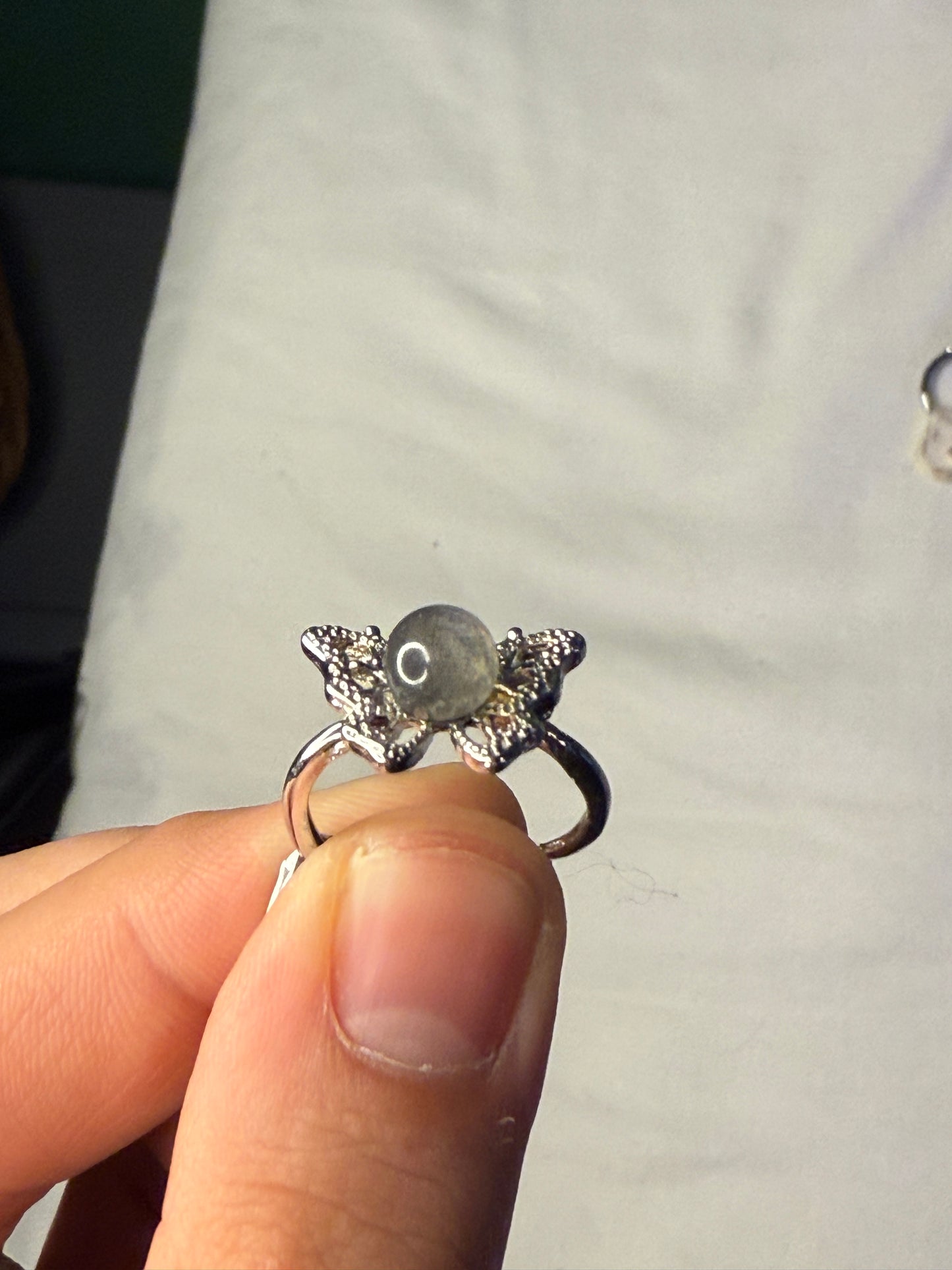 Sterling Silver Adjustable Labradorite Butterfly Ring