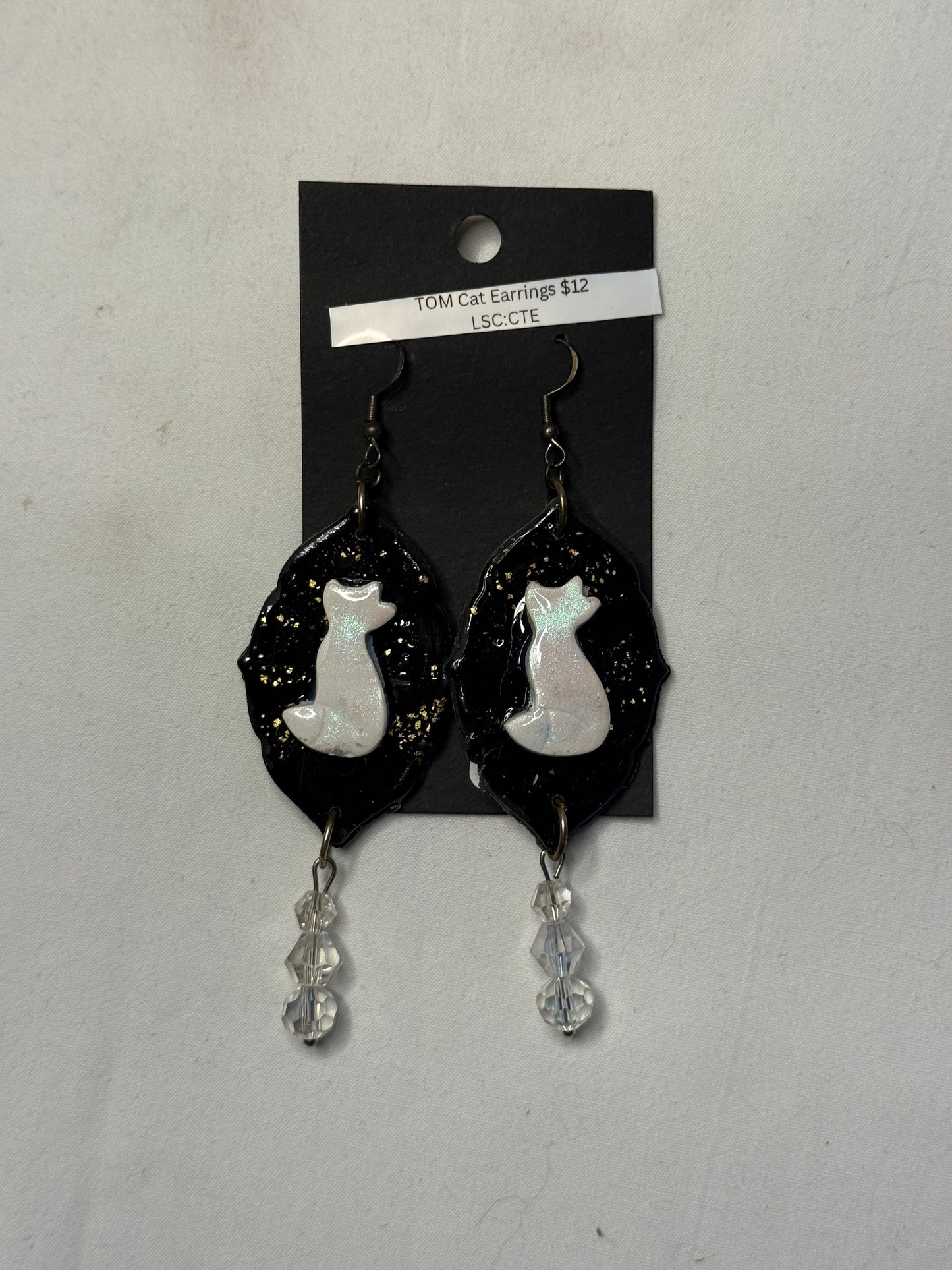 White Cat Dangle Earrings