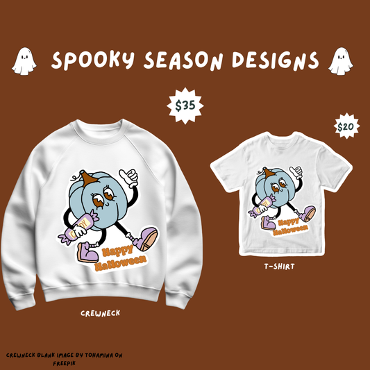 Pre-Order Retro Happy Halloween Pumpkin Tshirts and Crewnecks
