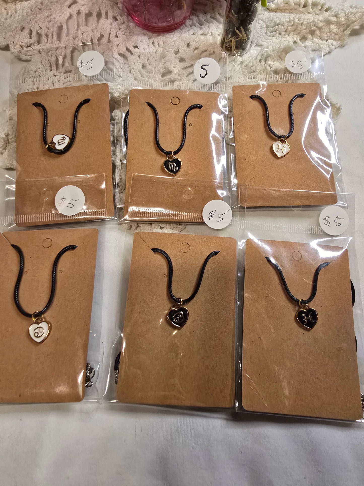 Zodiac Heart Charm Necklaces Water Signs