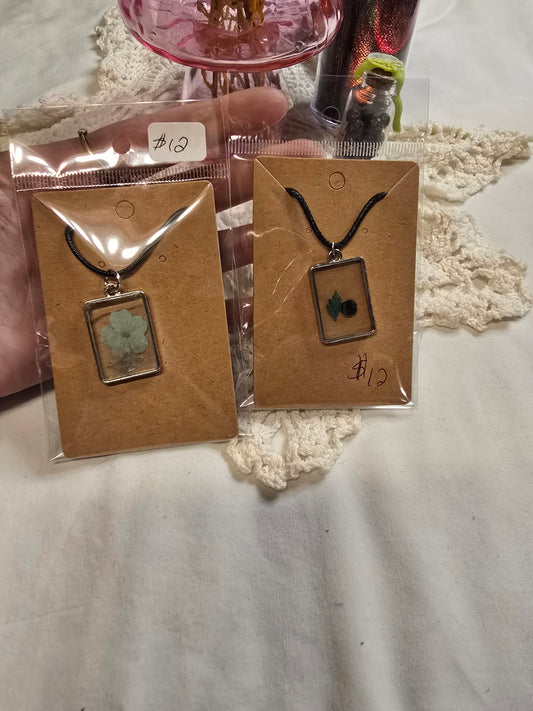Resin Pressed Flower Necklace Small Rectangle