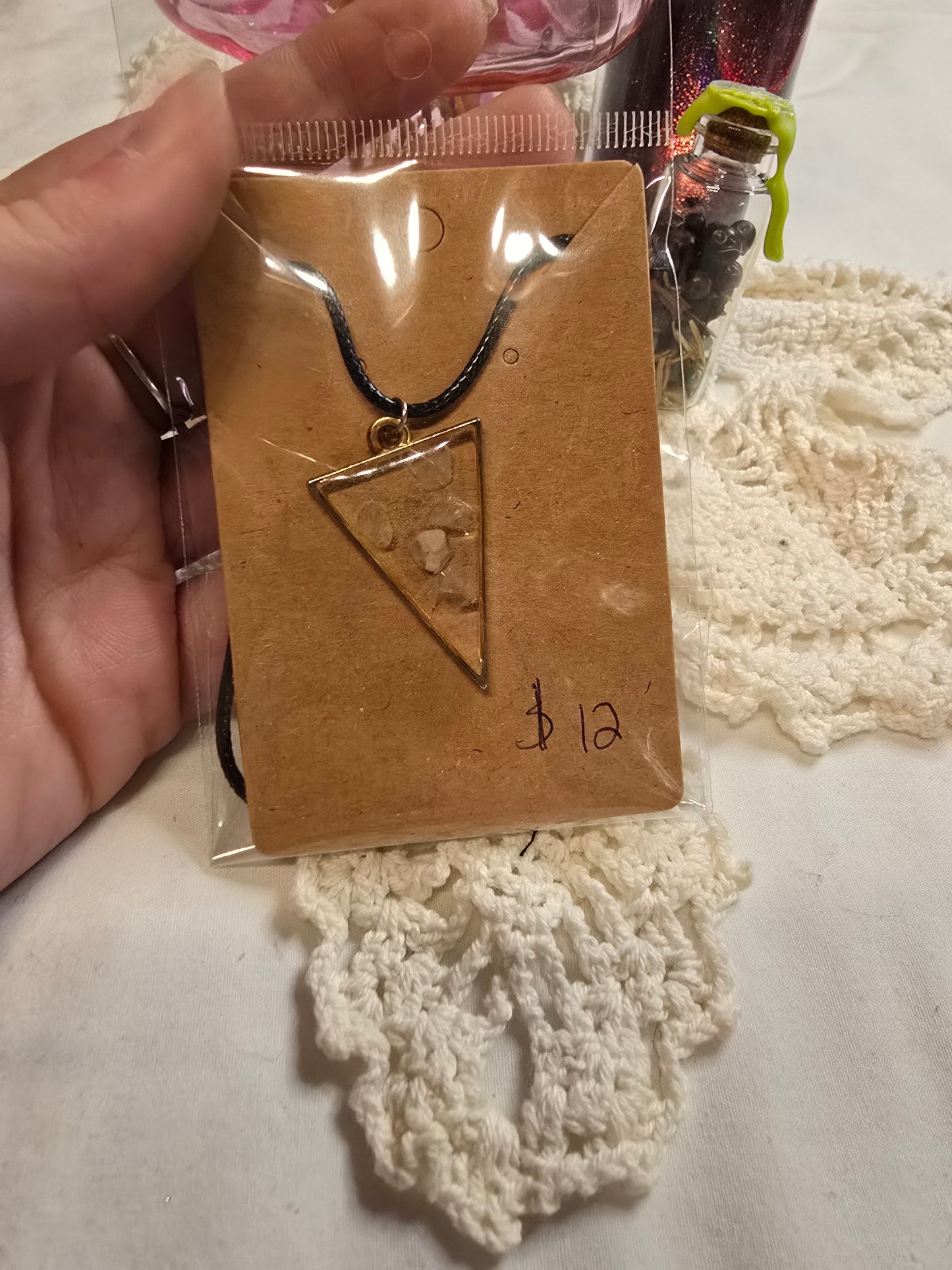 Resin Pressed Flower Necklace Triangle