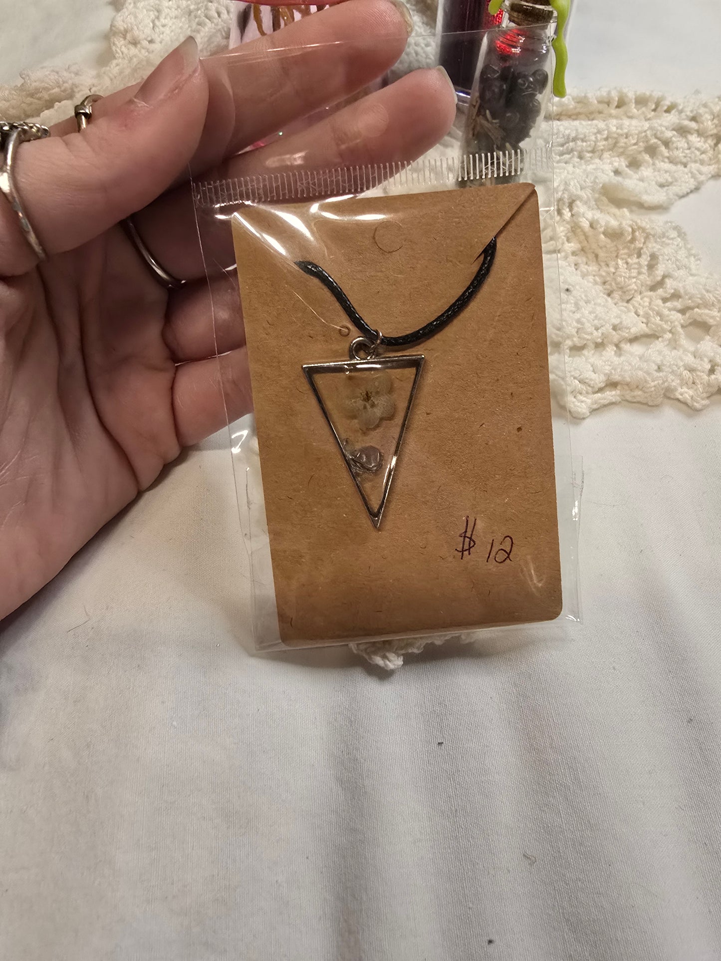 Resin Pressed Flower Necklace Triangle