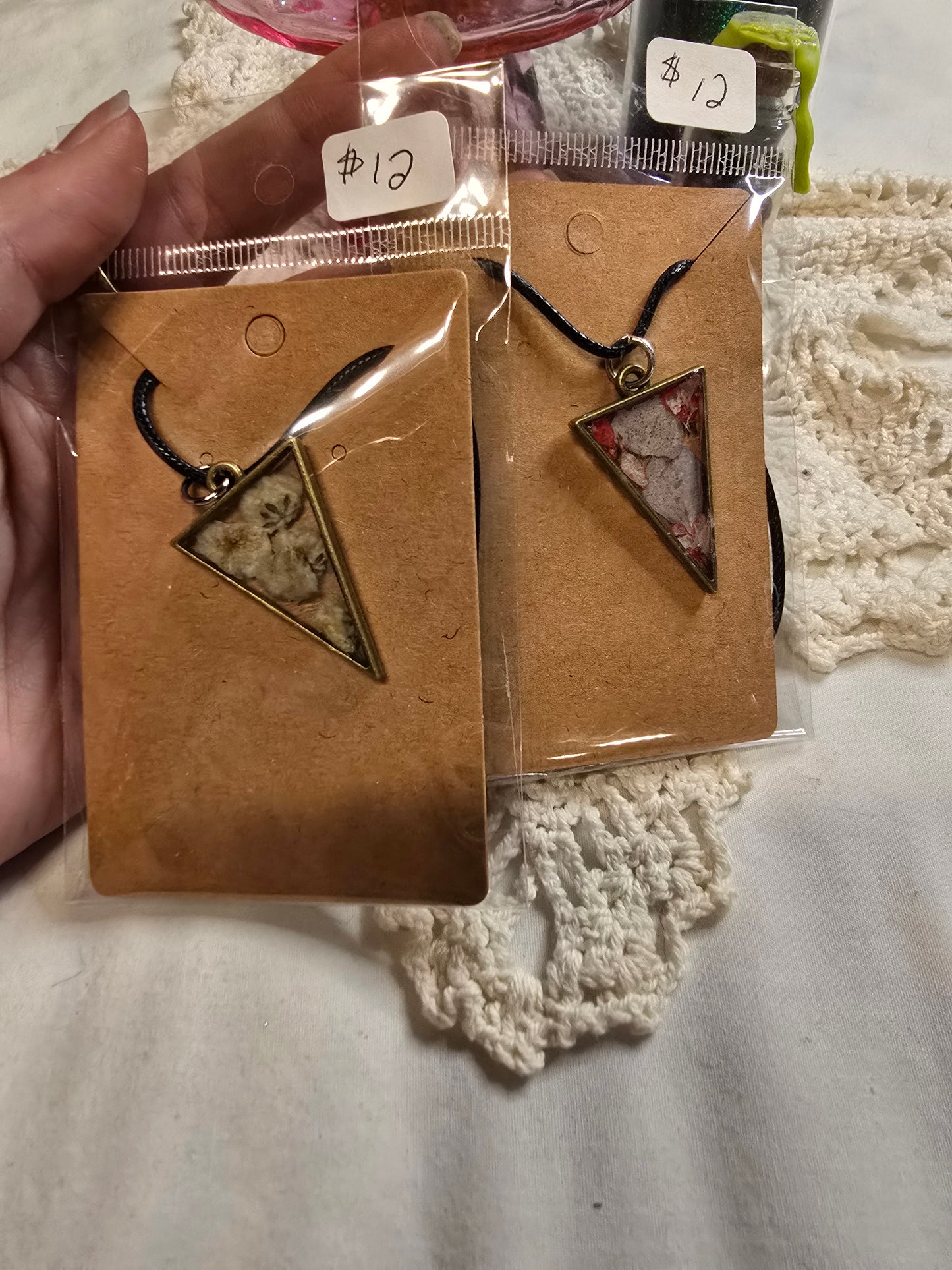 Resin Pressed Flower Necklace Triangle