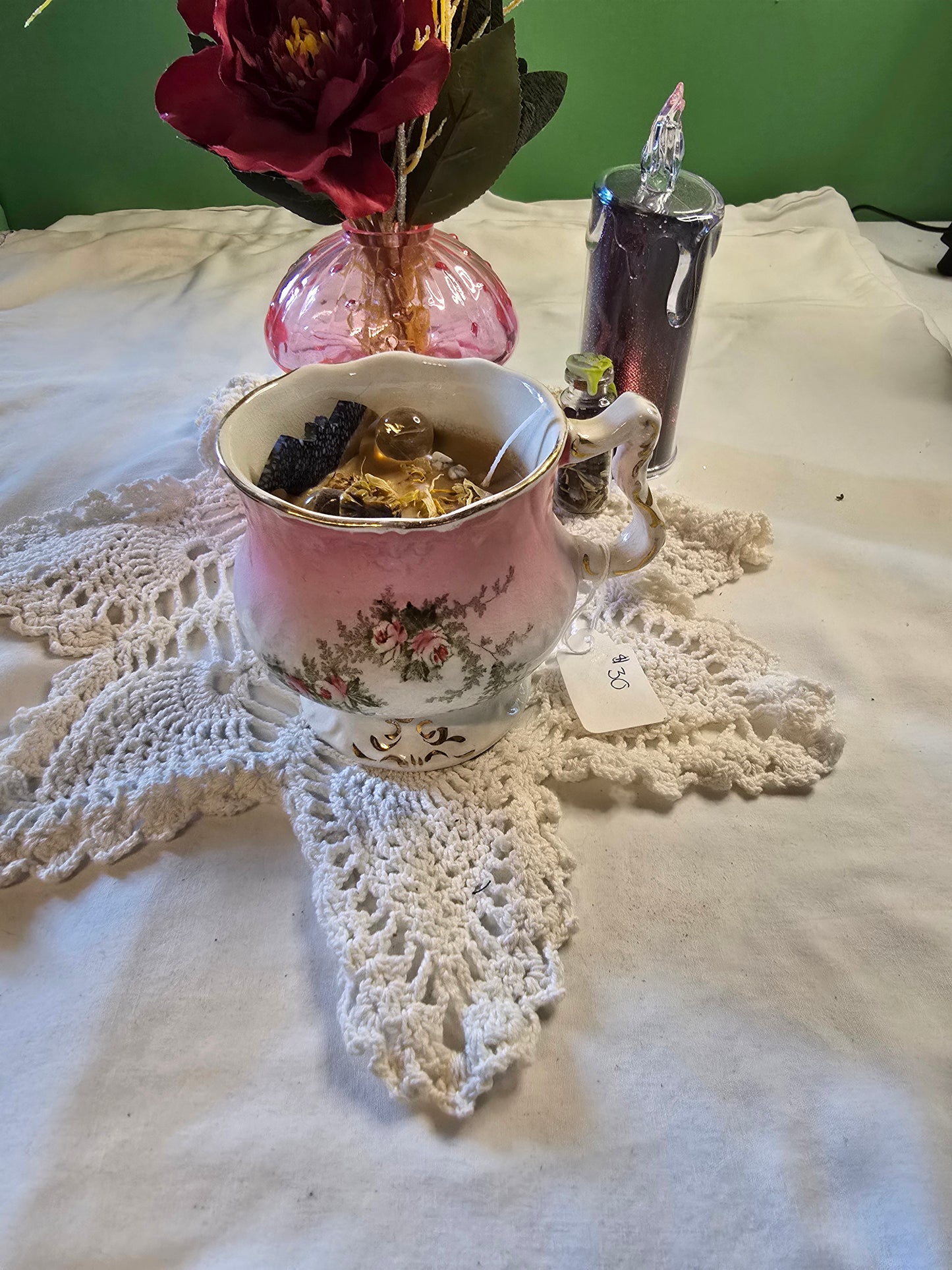 Pink Ombre Floral Tea Cup Witches Brew