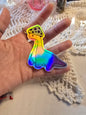 Dino with Mushie Hat Sticker Holographic