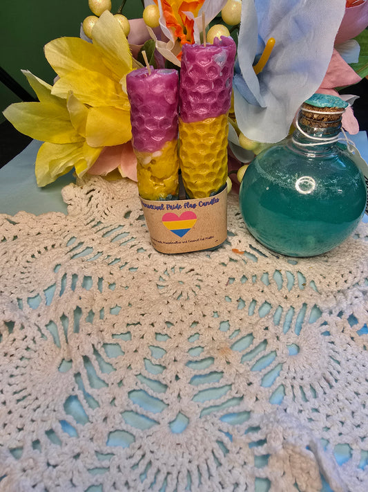 Pansexual Flag Hand-Rolled Beeswax Candles