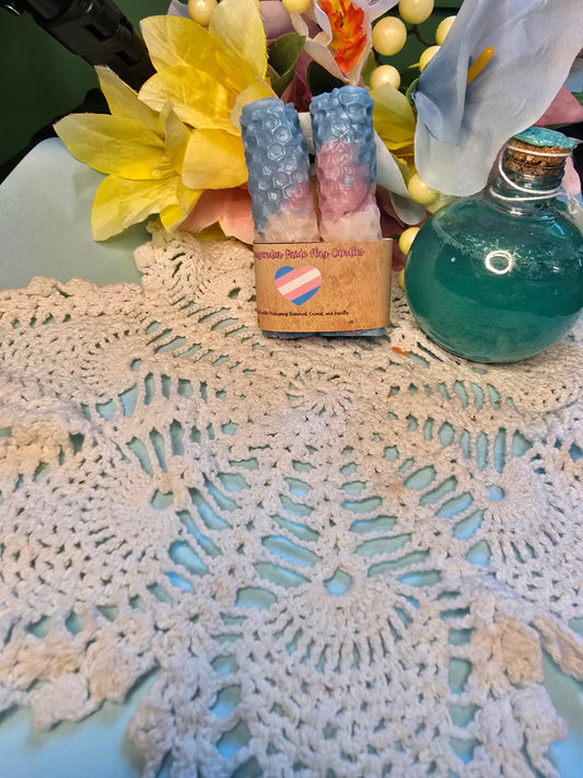 Transgender Flag Hand-Rolled Beeswax Candles
