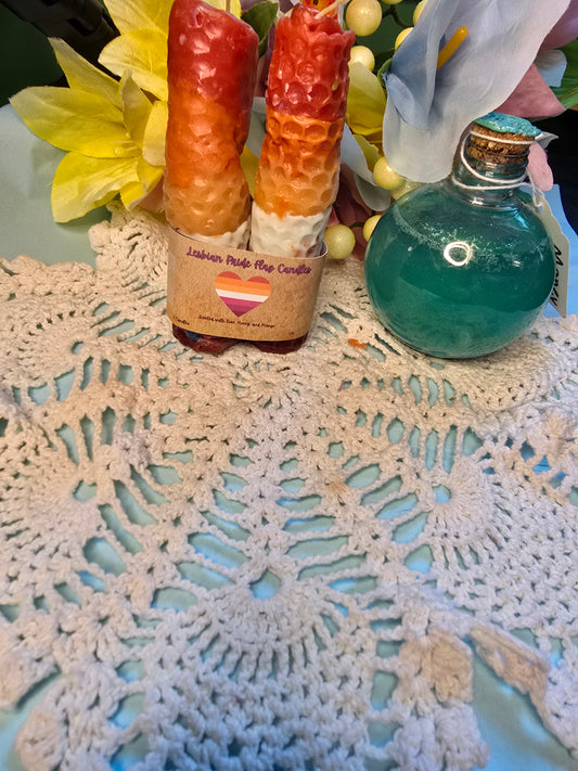 Lesbian Flag Hand-Rolled Beeswax Candles