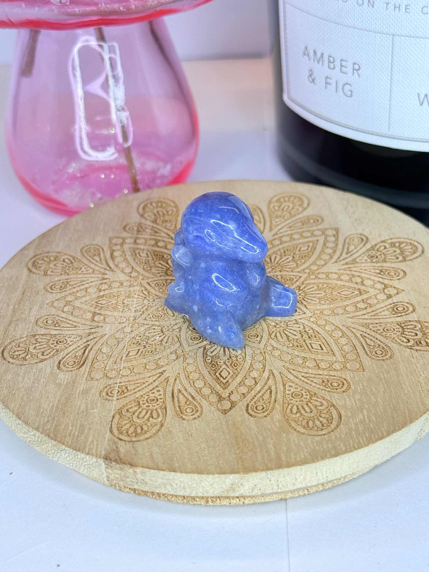 Blue Quartz Cyndaquil-Inspired Carving