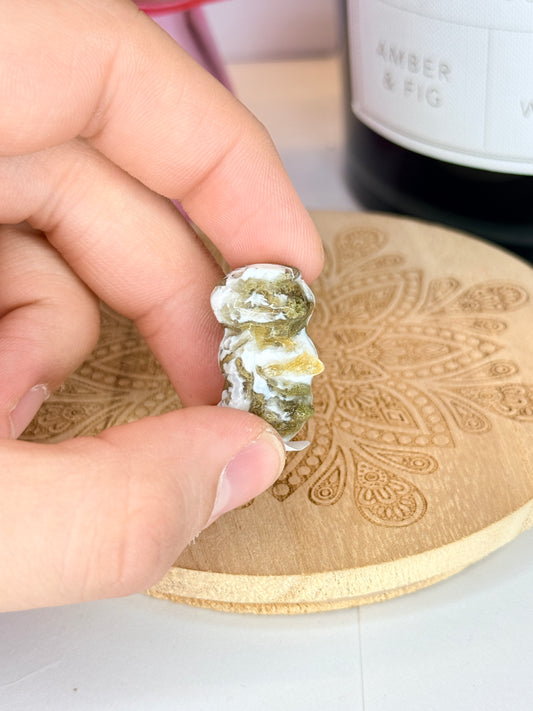 Moss Agate Caterpie-Inspired Carving