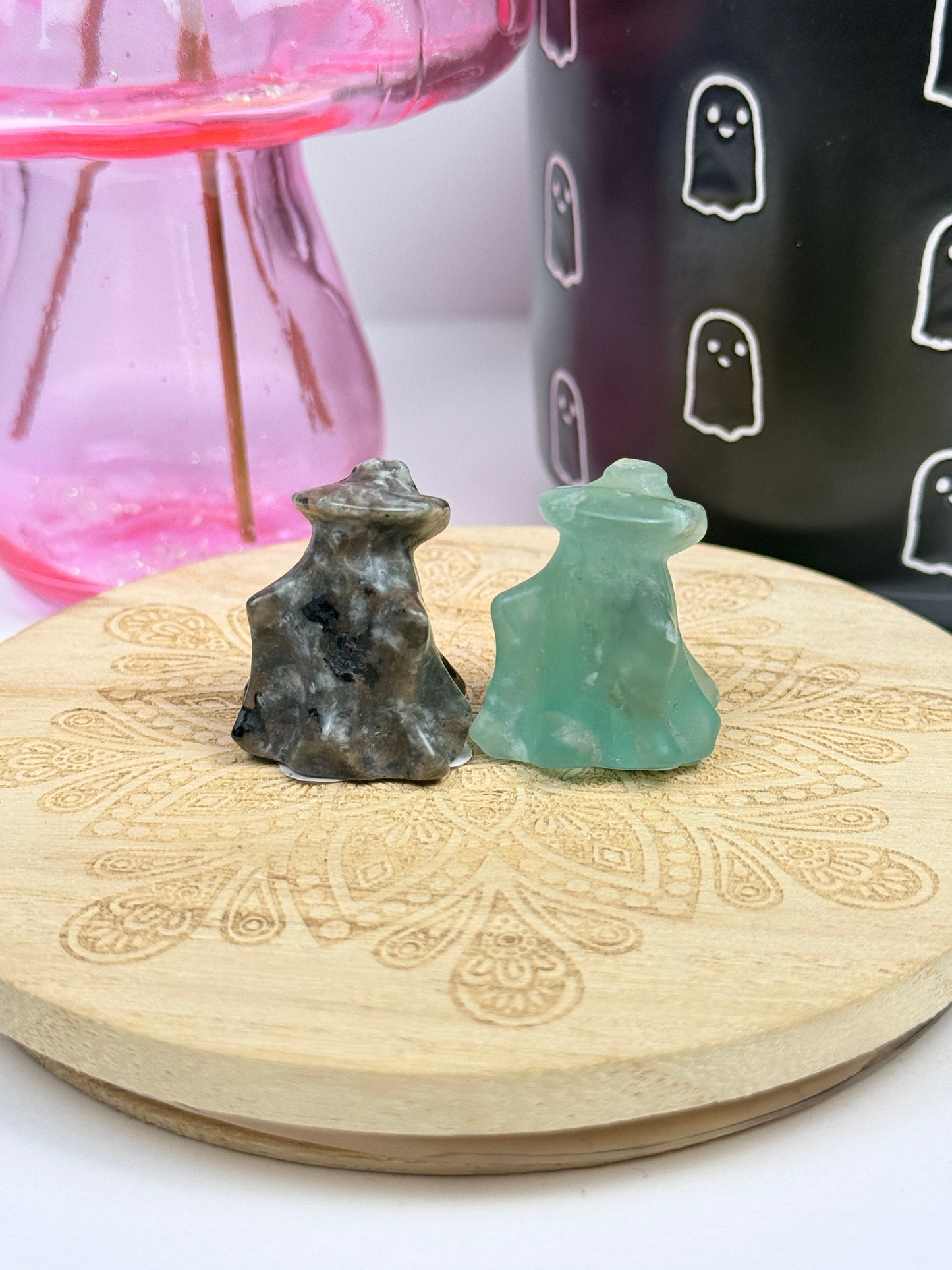 Crystal Witch Hat Ghost Carvings