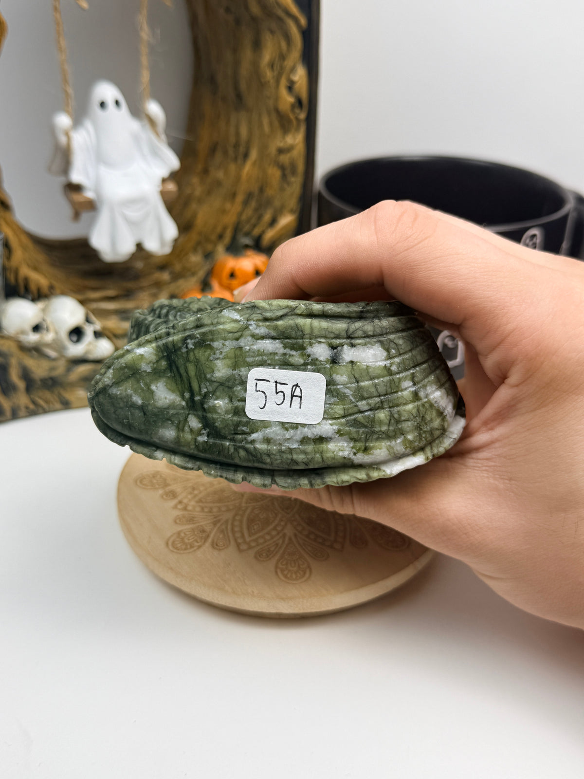 Serpentine Skull Snail Statue