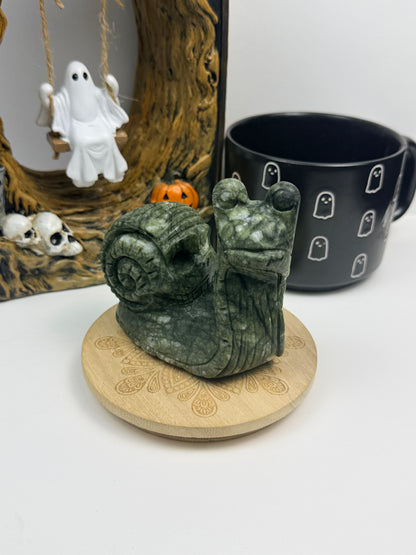 Serpentine Skull Snail Statue