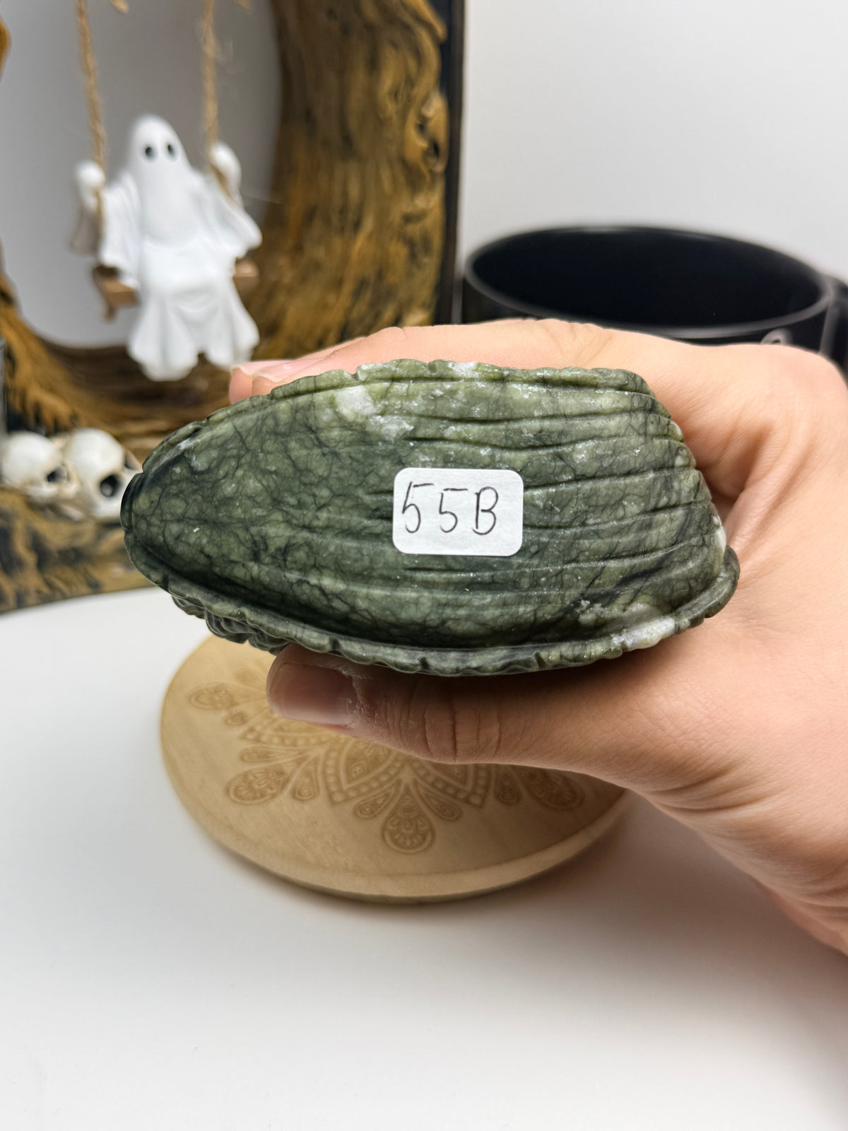 Serpentine Skull Snail Statue
