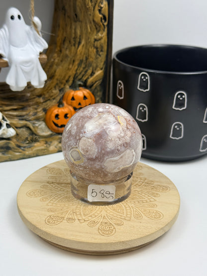 Pink Amethyst and Flower Spheres with Stands