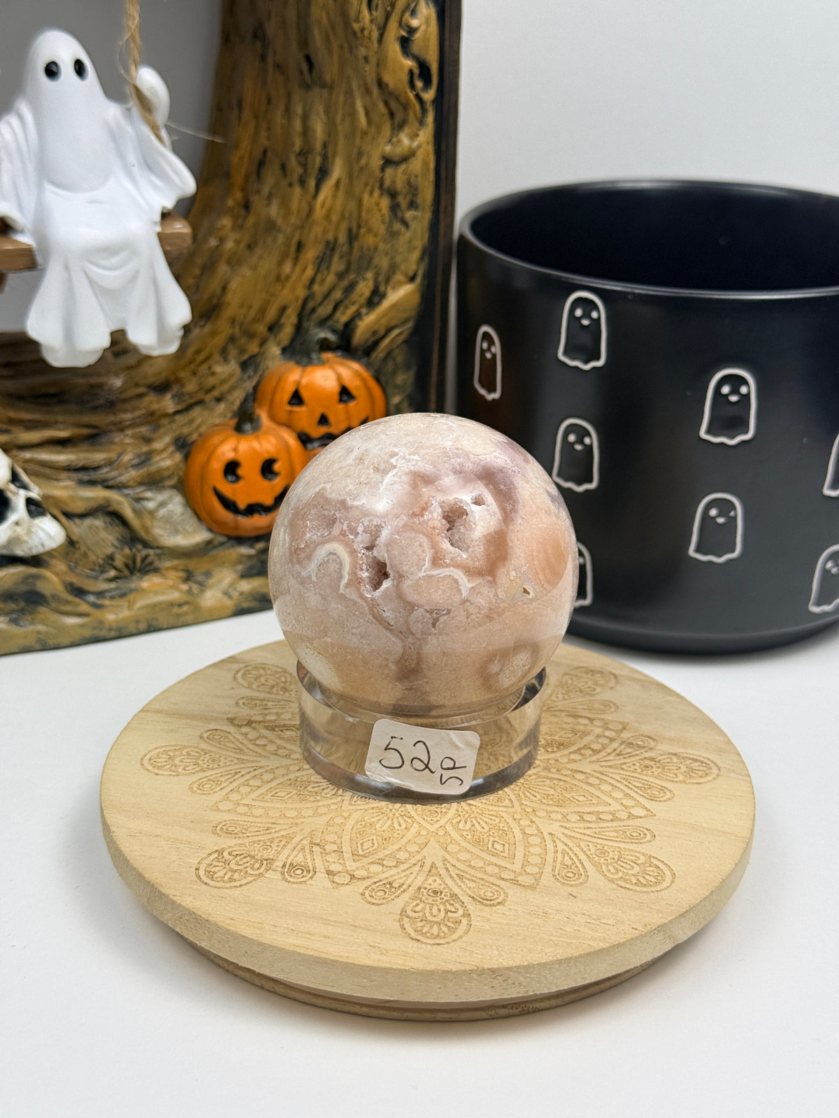 Pink Amethyst and Flower Spheres with Stands