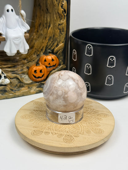 Pink Amethyst and Flower Spheres with Stands