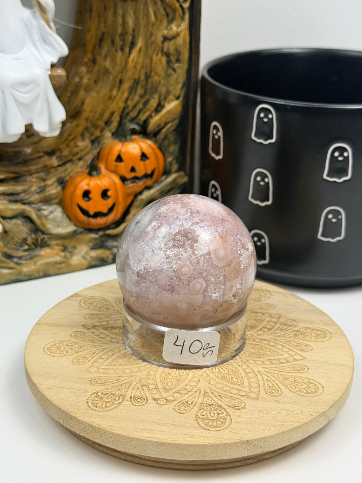 Pink Amethyst and Flower Spheres with Stands