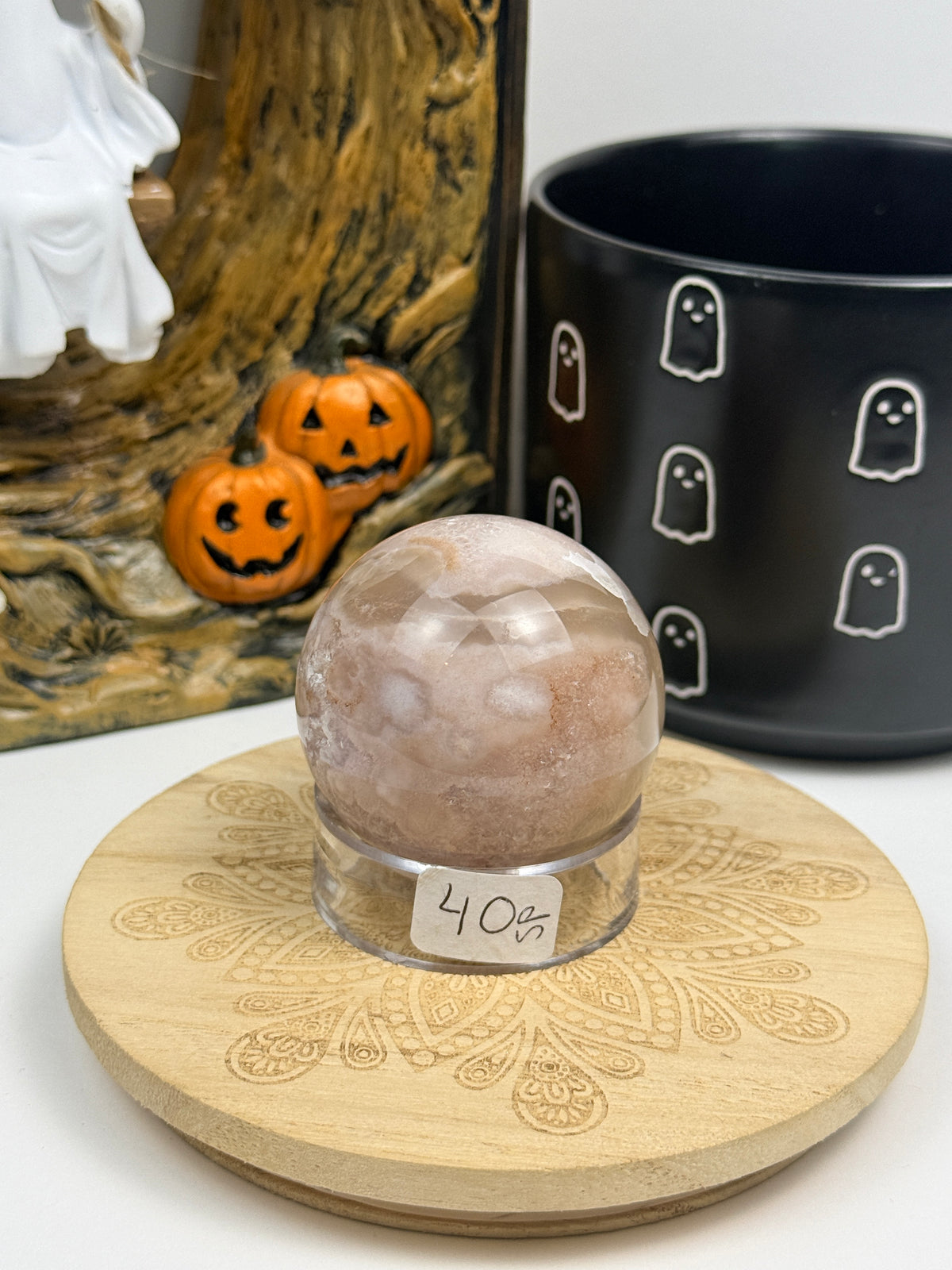 Pink Amethyst and Flower Spheres with Stands