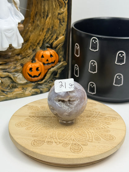Pink Amethyst and Flower Spheres with Stands