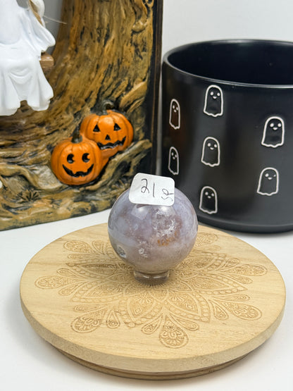 Pink Amethyst and Flower Spheres with Stands