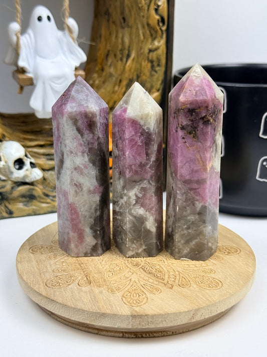 Pink Tourmaline with Smokey Quartz Towers