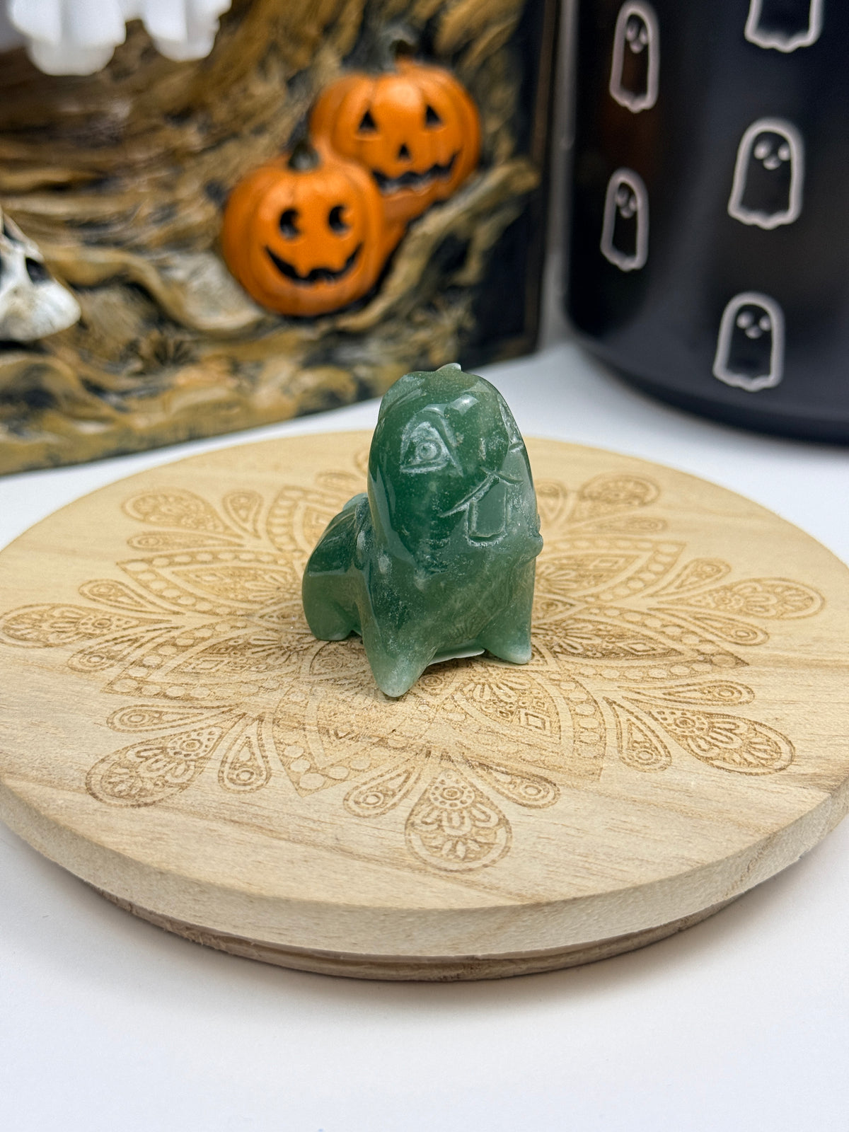 Green Aventurine Chikorita-Inspired Carving