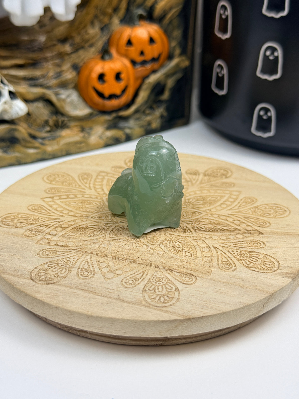 Green Aventurine Chikorita-Inspired Carving