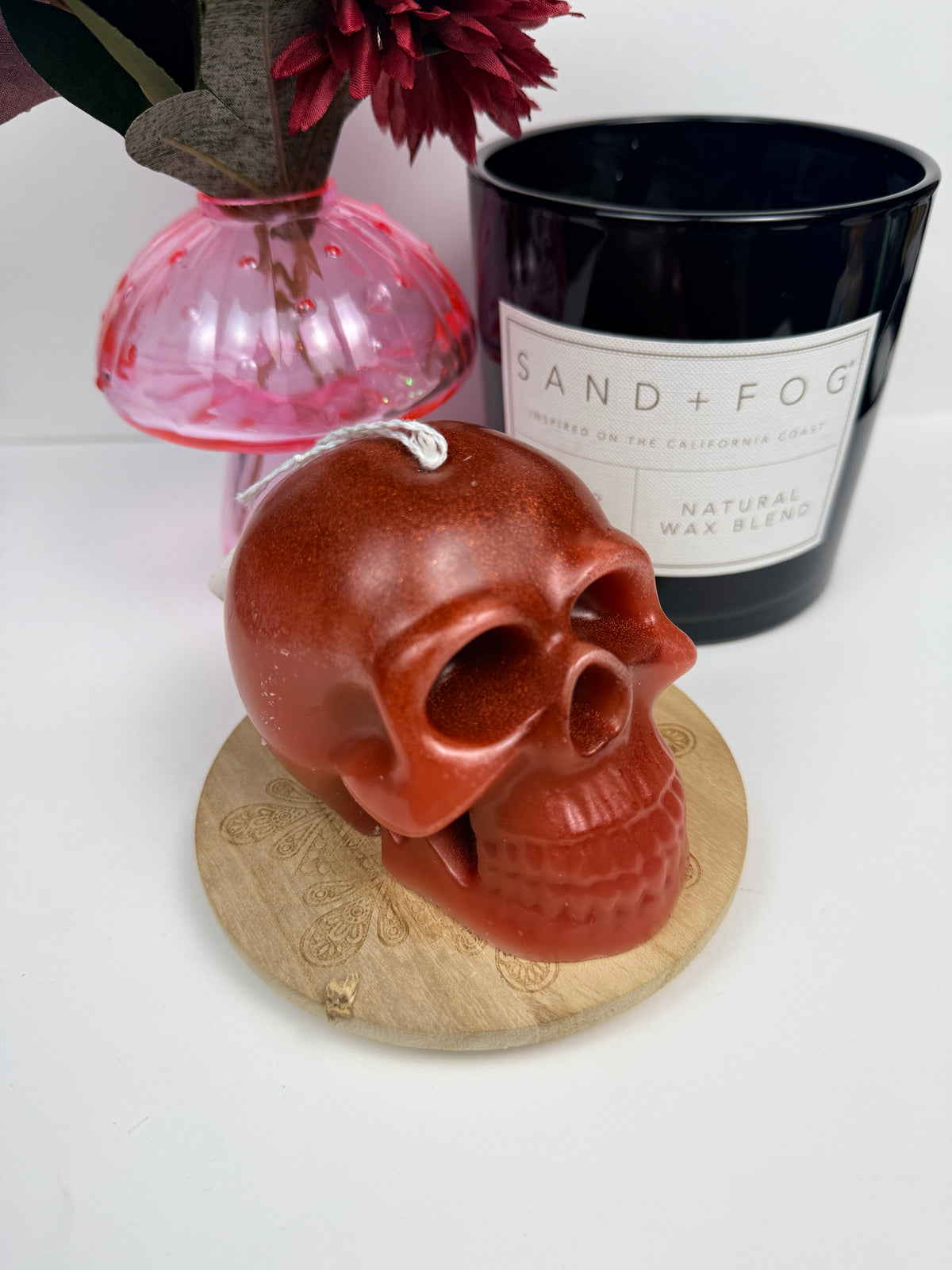 Pomegranate and Papaya Skull Shaped Beeswax Candle