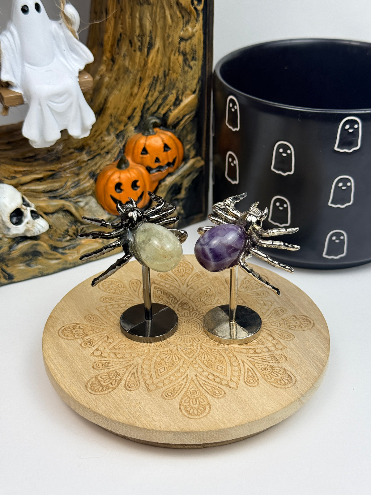 Mounted Crystal Spider Carvings