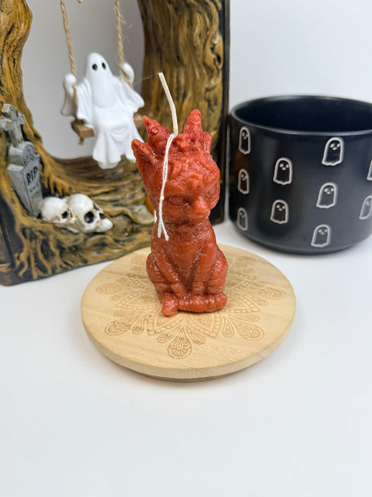 Pomegranate and Papaya Demon Cat Shaped Beeswax Candle
