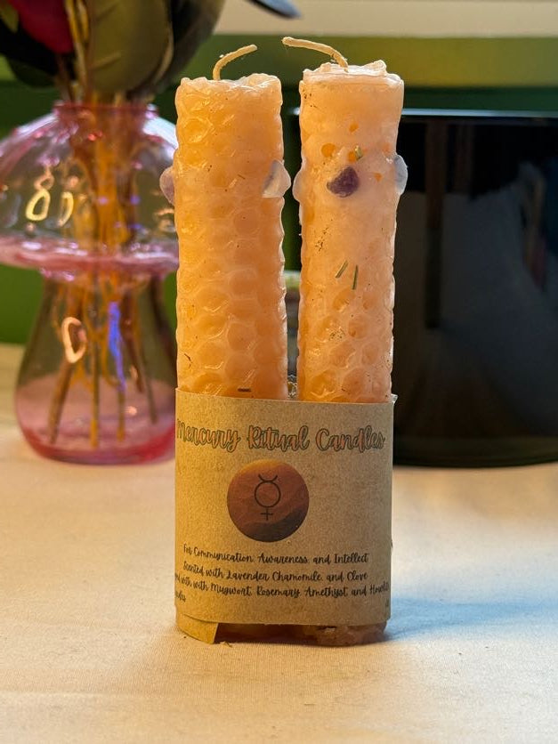 Mercury Hand-Rolled Beeswax Spell Candles