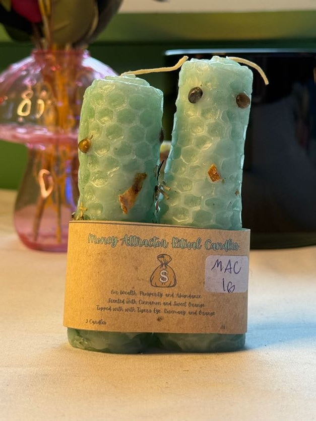 Money Attraction Hand-Rolled Beeswax Candles
