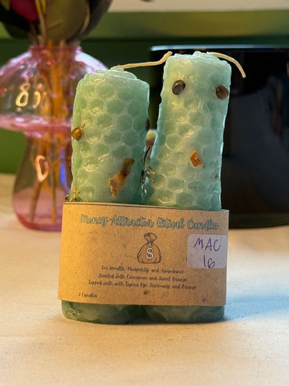 Money Attraction Hand-Rolled Beeswax Candles