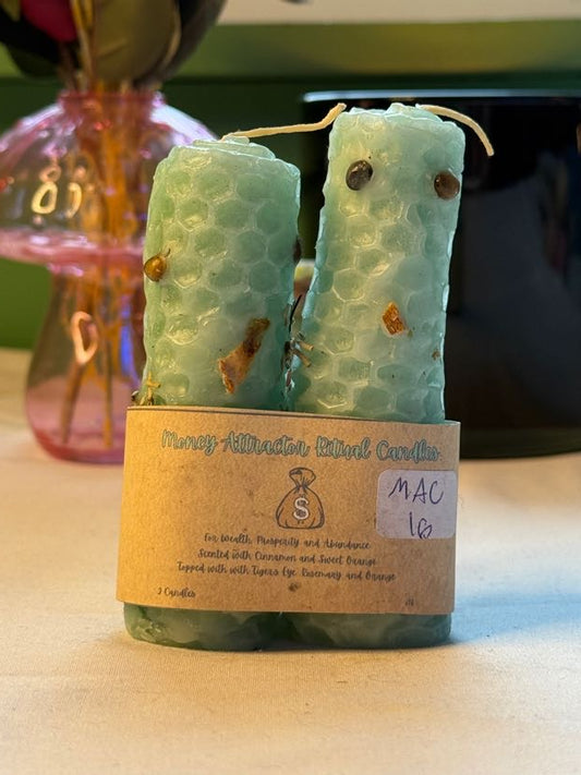 Money Attraction Hand-Rolled Beeswax Candles