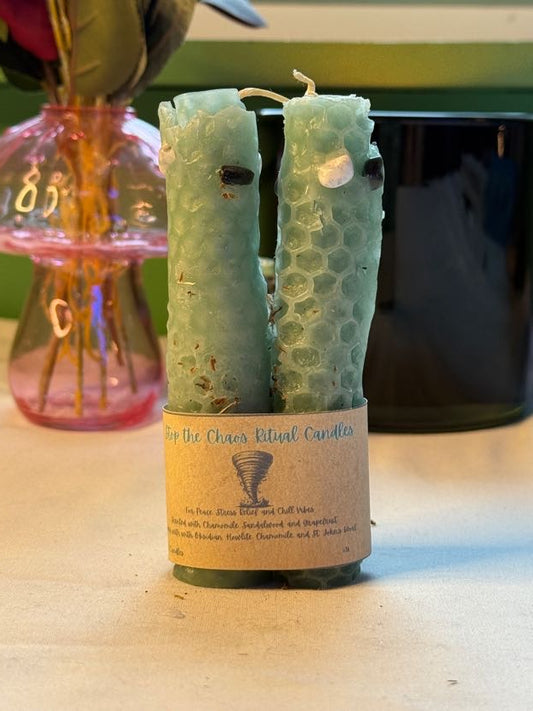 Stop Chaos Hand-Rolled Beeswax Spell Candles