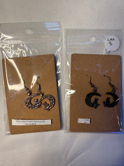 Cat on Moon Charm Earrings