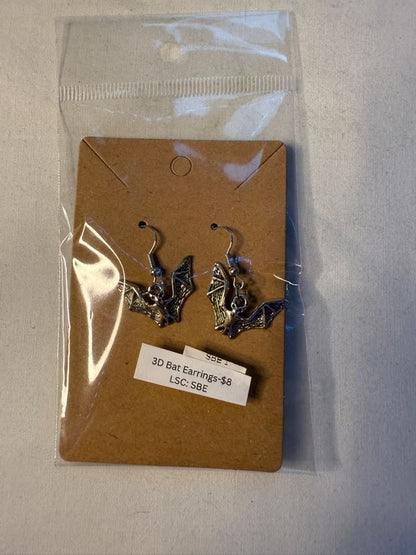 3D Bat Silver Earrings