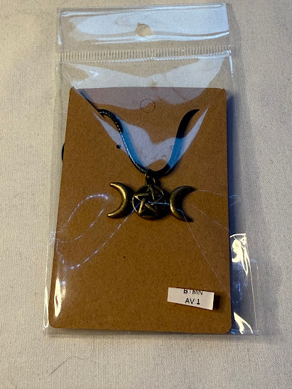 Pentacle and Moon Bronze Charm Necklace