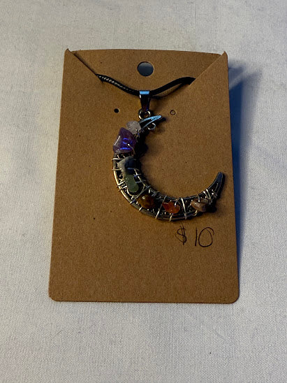 Crystal Chip Moon Necklace